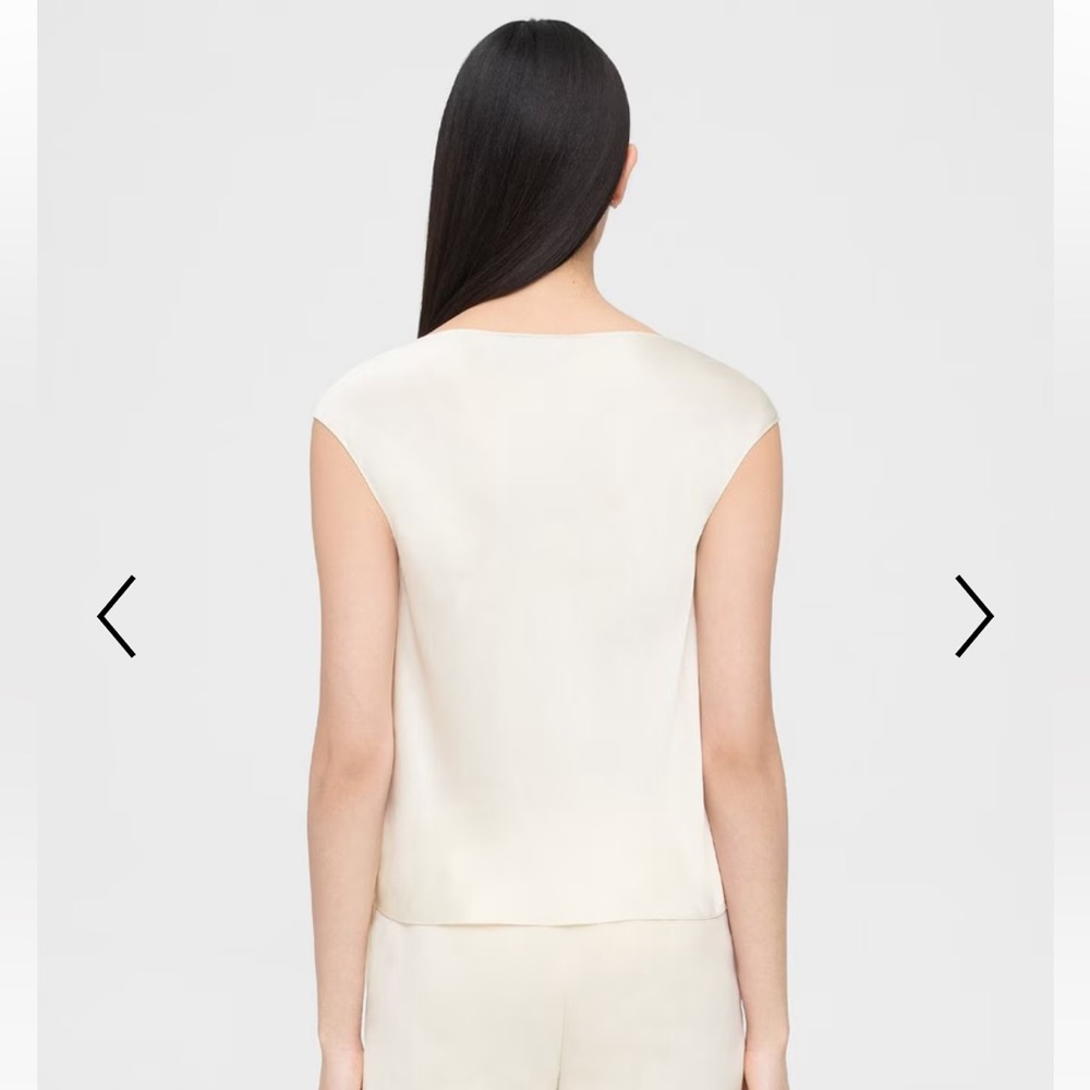 THEORY 
Cowl Neck Top in Crushed Satin 
Flat Ivory
Sz. L - Picture 3 of 7